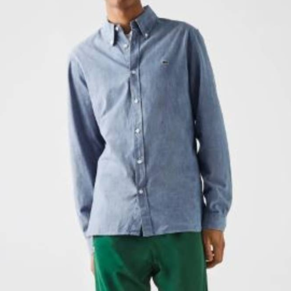 Lacoste Mens Slim Fit Button-Up Woven Shirt Long Sleeve Size 2XL Blue
